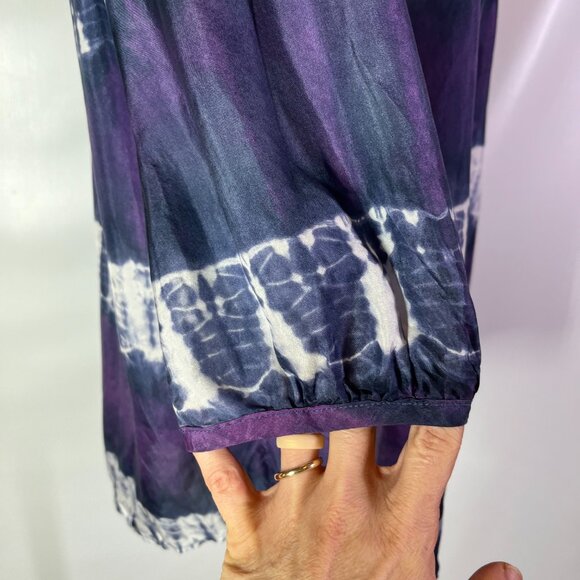 Calypso St. Barth for Target Size M Silk Tie Dye Blouse Lace 3/4 Sleeves Boho - Picture 8 of 13